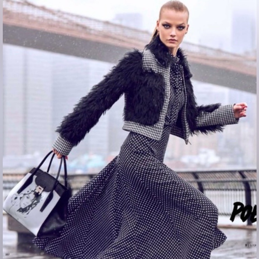 Michael Kors Collection New Mohair FauxFur Houndstooth Wool Battle Jacket Runway